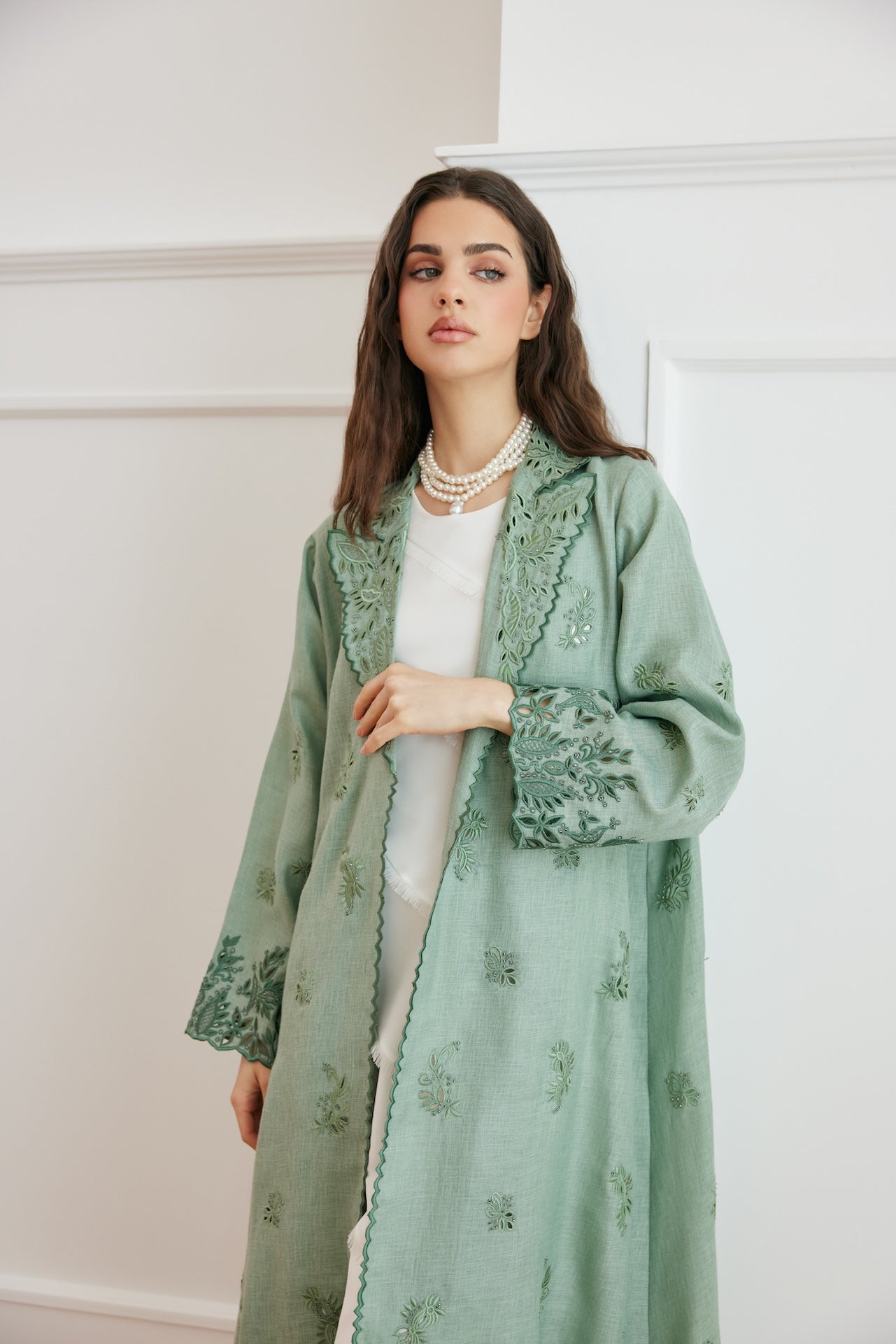 Emerald Bloom - The McQueen Boutique - Abaya - Abaya Dubai - Abaya Abu Dhabi - Abaya UAE - Abaya - Elegant - Luxury - Emirati - Classic - Modern - Occasion - Traditional - Trends - Embroidery - Modes