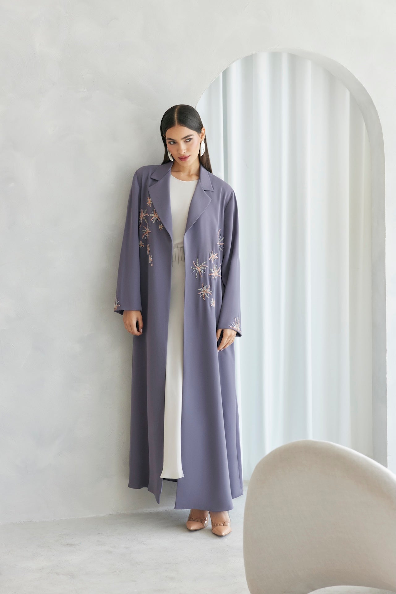 Lavender sky - The McQueen Boutique - Abaya - Abaya Dubai - Abaya Abu Dhabi - Abaya UAE - Abaya - Elegant - Luxury - Emirati - Classic - Modern - Occasion - Traditional - Trends - Embroidery - Modes