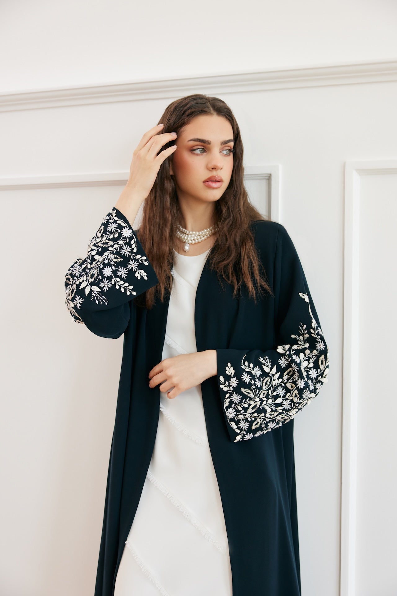 Luminous Vine - The McQueen Boutique - Abaya - Abaya Dubai - Abaya Abu Dhabi - Abaya UAE - Abaya - Elegant - Luxury - Emirati - Classic - Modern - Occasion - Traditional - Trends - Embroidery - Modes