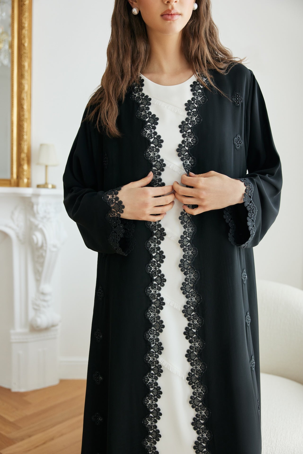 Onyx Lace - The McQueen Boutique - Abaya - Abaya Dubai - Abaya Abu Dhabi - Abaya UAE - Abaya - Elegant - Luxury - Emirati - Classic - Modern - Occasion - Traditional - Trends - Embroidery - Modes
