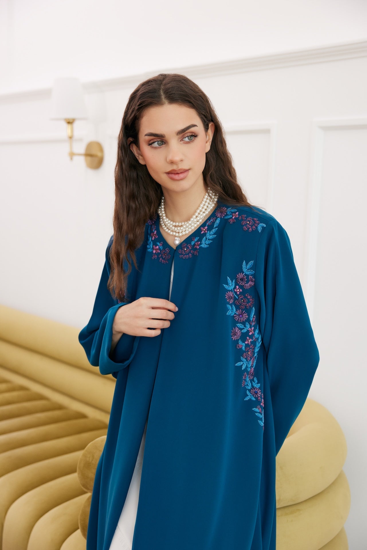 Teal Garden - The McQueen Boutique - Abaya - Abaya Dubai - Abaya Abu Dhabi - Abaya UAE - Abaya - Elegant - Luxury - Emirati - Classic - Modern - Occasion - Traditional - Trends - Embroidery - Modes