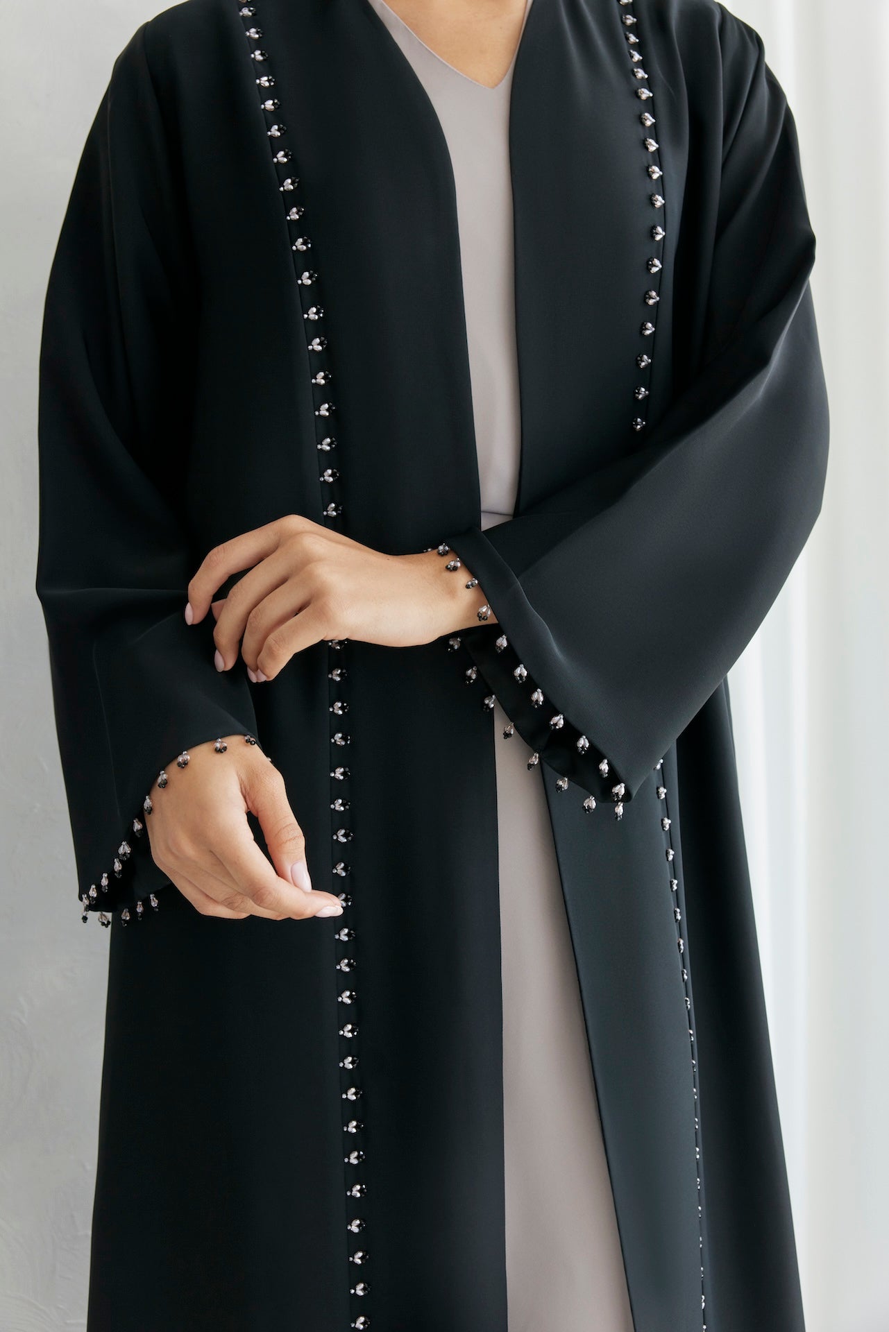 Whispering Pearl - The McQueen Boutique - Abaya - Abaya Dubai - Abaya Abu Dhabi - Abaya UAE - Abaya - Elegant - Luxury - Emirati - Classic - Modern - Occasion - Traditional - Trends - Embroidery - Modes