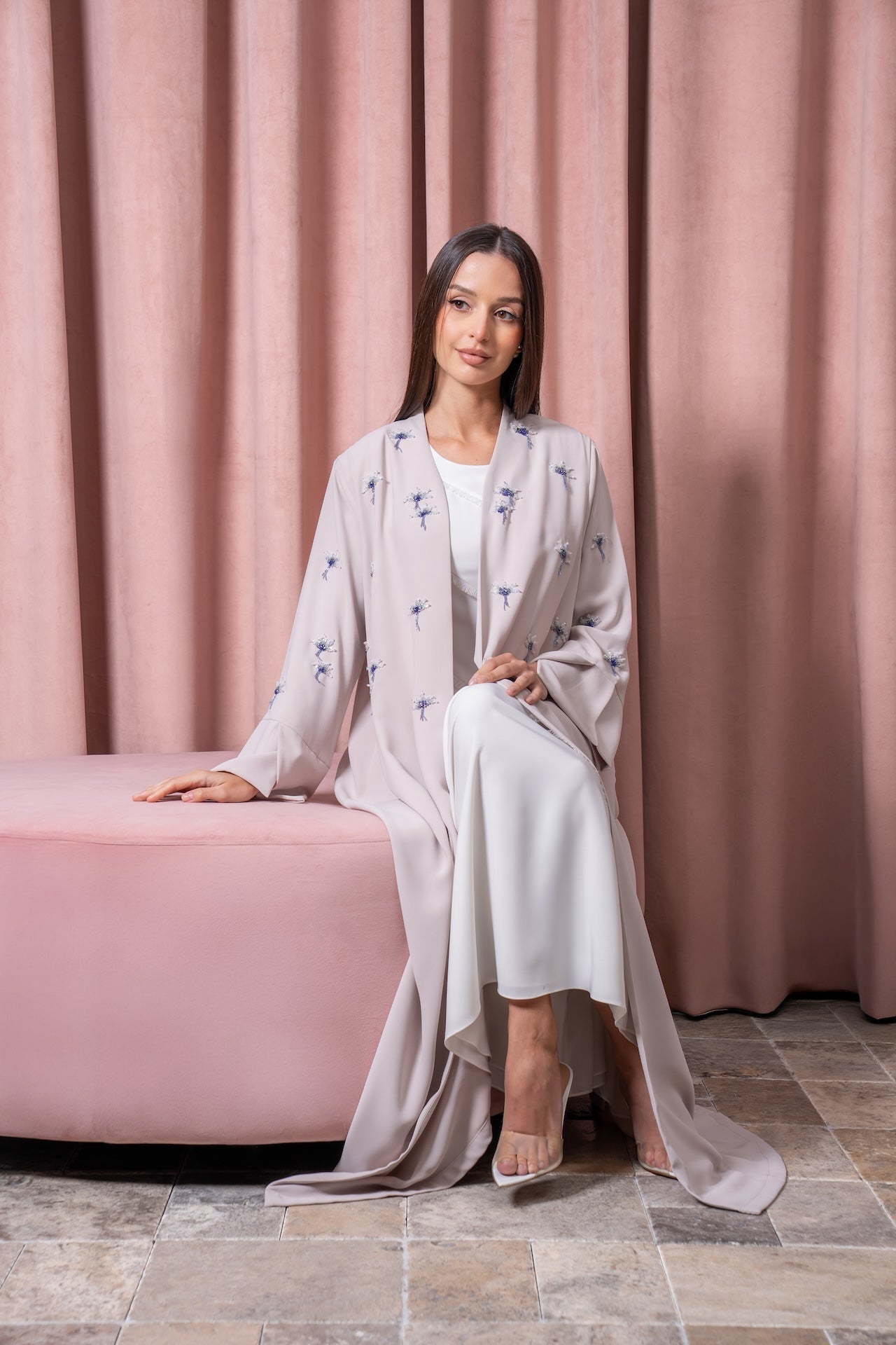Azure Mist - The McQueen Boutique - Abaya - Abaya Dubai - Abaya Abu Dhabi - Abaya UAE - Abaya - Elegant - Luxury - Emirati - Classic - Modern - Occasion - Traditional - Trends - Embroidery - Modes