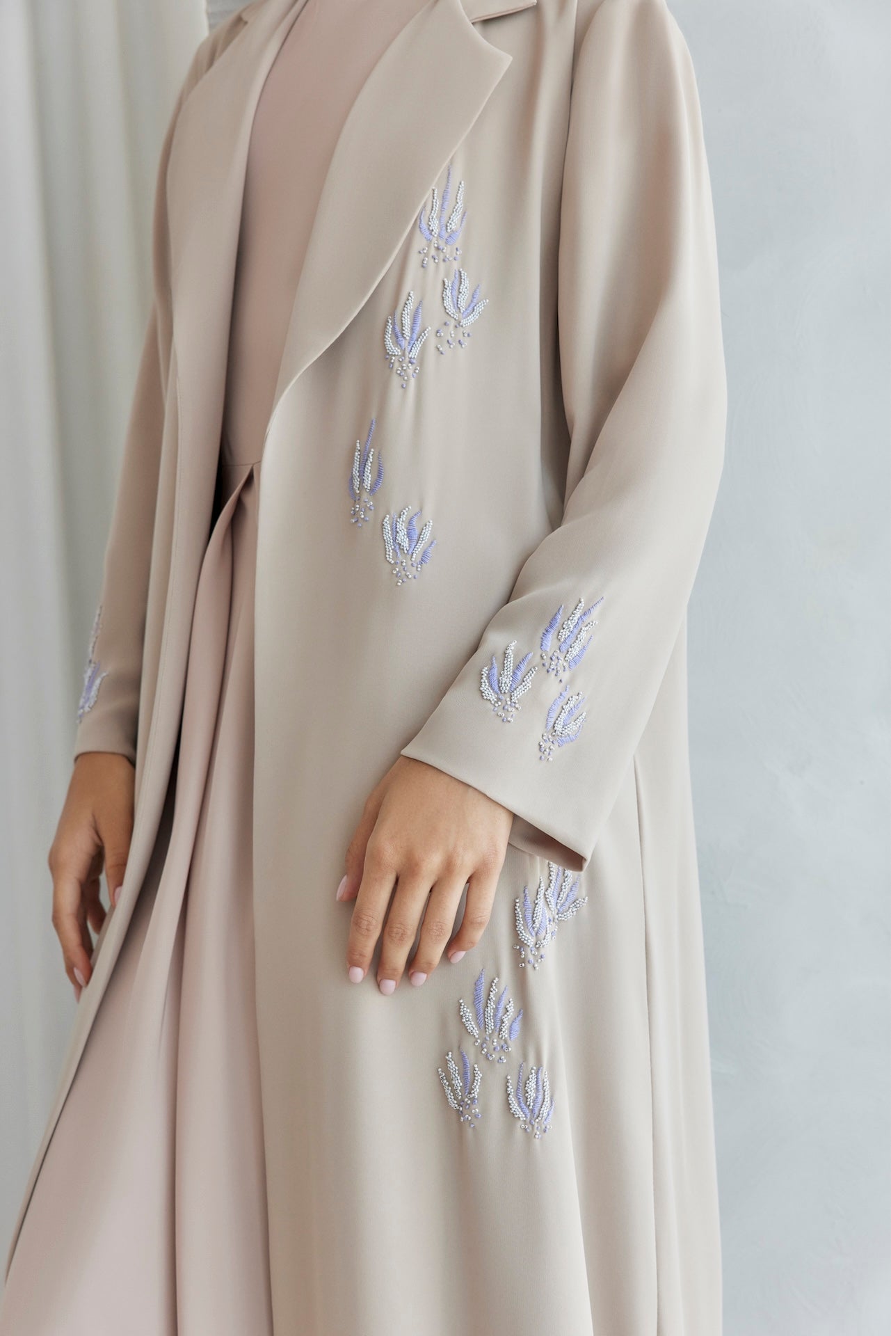 Beige Blush - The McQueen Boutique - Abaya - Abaya Dubai - Abaya Abu Dhabi - Abaya UAE - Abaya - Elegant - Luxury - Emirati - Classic - Modern - Occasion - Traditional - Trends - Embroidery - Modes