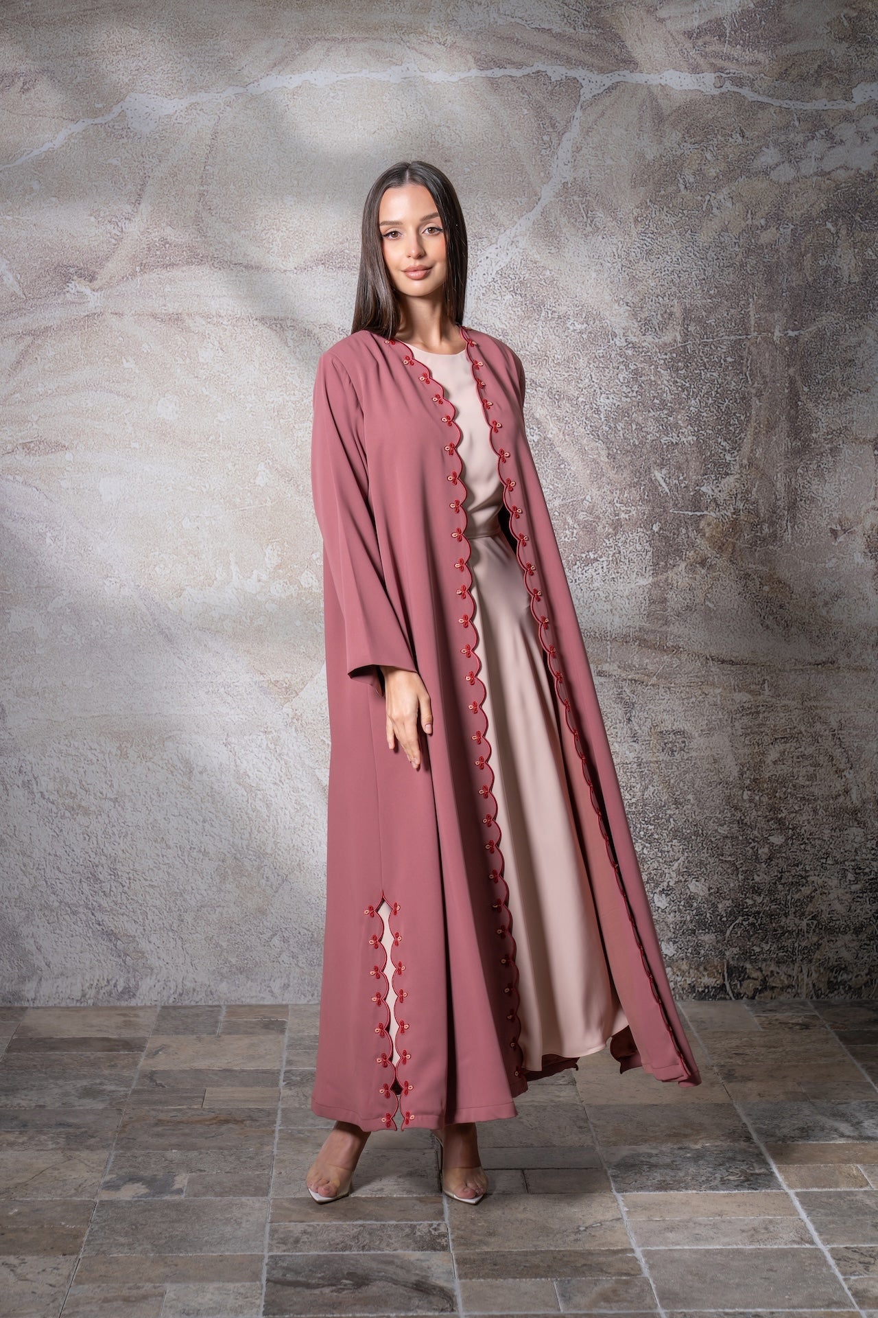 Crimson Petal - The McQueen Boutique - Abaya - Abaya Dubai - Abaya Abu Dhabi - Abaya UAE - Abaya - Elegant - Luxury - Emirati - Classic - Modern - Occasion - Traditional - Trends - Embroidery - Modes