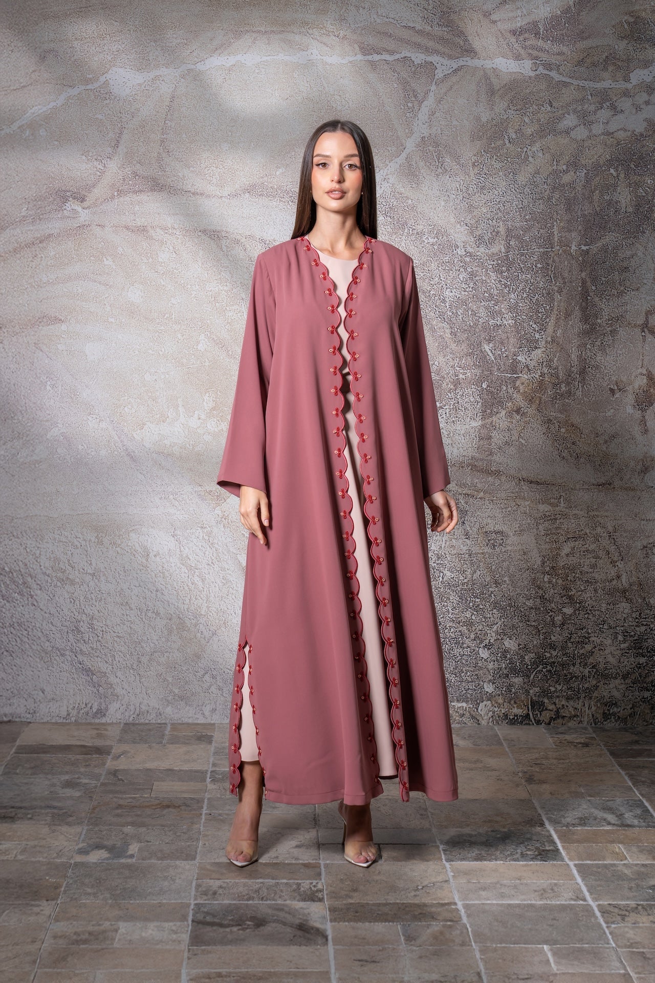Crimson Petal - The McQueen Boutique - Abaya - Abaya Dubai - Abaya Abu Dhabi - Abaya UAE - Abaya - Elegant - Luxury - Emirati - Classic - Modern - Occasion - Traditional - Trends - Embroidery - Modes
