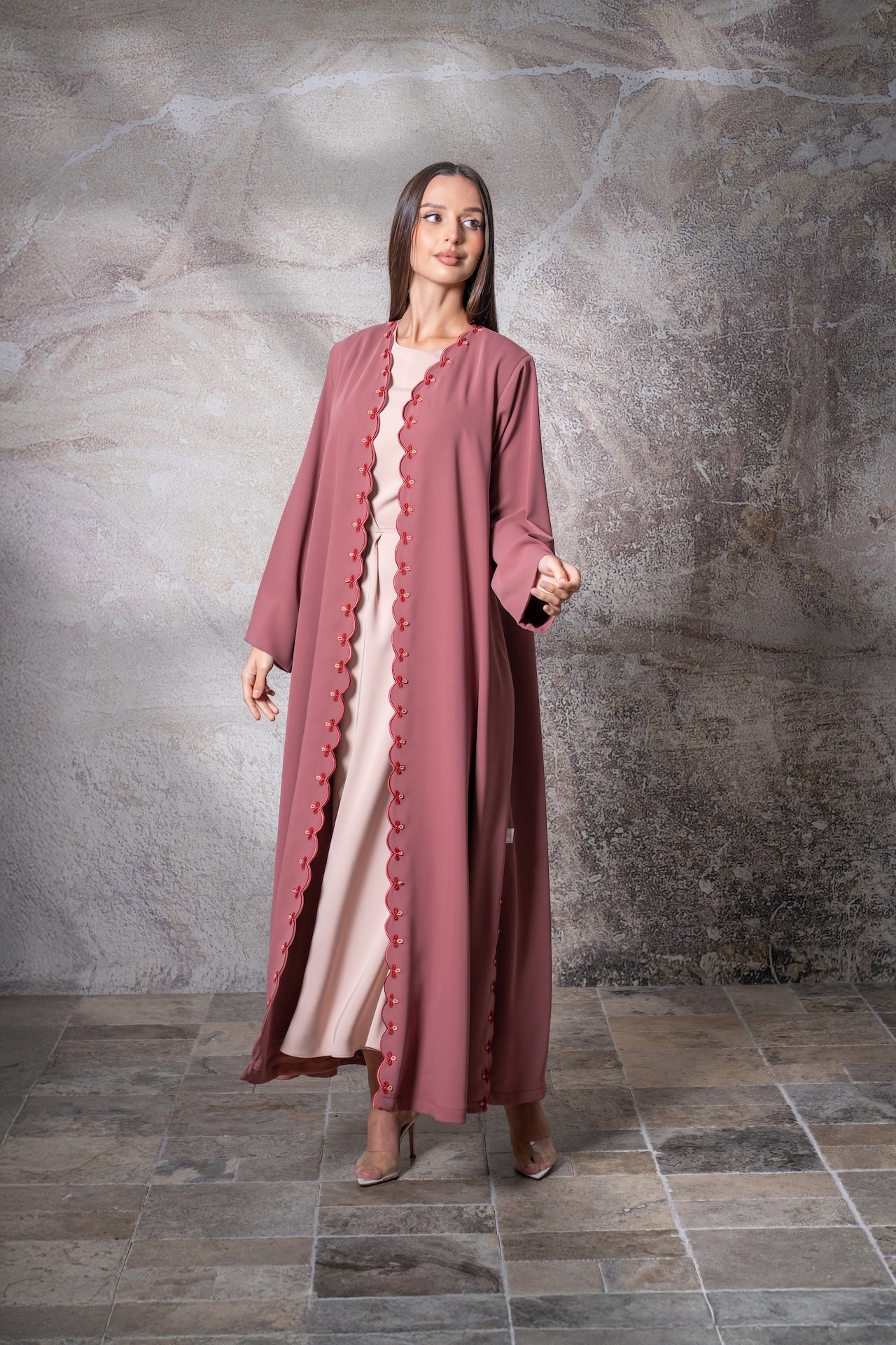 Crimson Petal - The McQueen Boutique - Abaya - Abaya Dubai - Abaya Abu Dhabi - Abaya UAE - Abaya - Elegant - Luxury - Emirati - Classic - Modern - Occasion - Traditional - Trends - Embroidery - Modes
