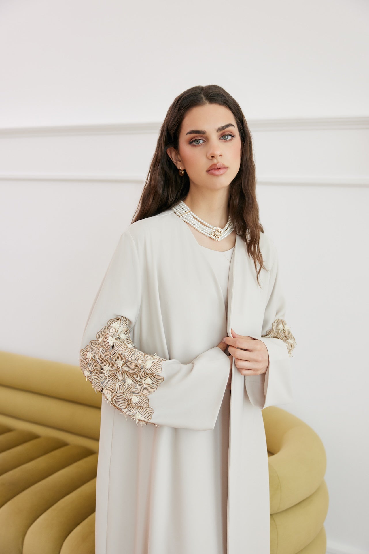 Golden Petal - The McQueen Boutique - Abaya - Abaya Dubai - Abaya Abu Dhabi - Abaya UAE - Abaya - Elegant - Luxury - Emirati - Classic - Modern - Occasion - Traditional - Trends - Embroidery - Modes
