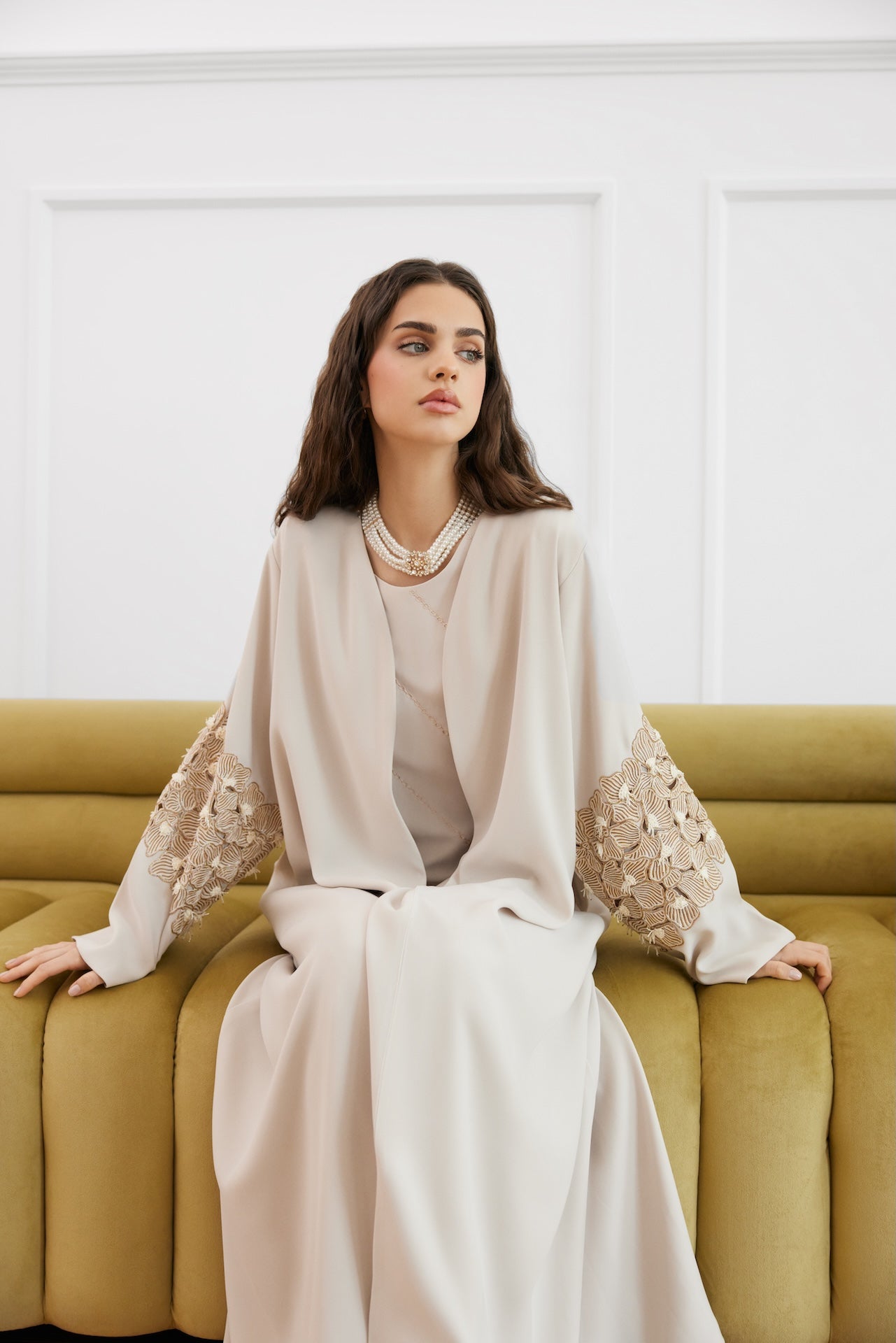 Golden Petal - The McQueen Boutique - Abaya - Abaya Dubai - Abaya Abu Dhabi - Abaya UAE - Abaya - Elegant - Luxury - Emirati - Classic - Modern - Occasion - Traditional - Trends - Embroidery - Modes