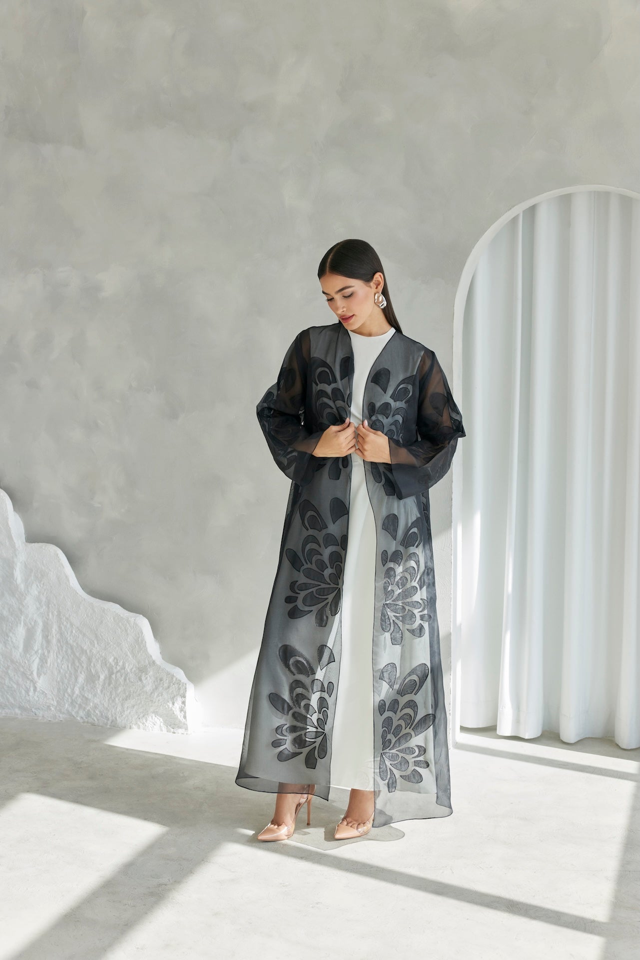 Lunar Bloom - The McQueen Boutique - Abaya - Abaya Dubai - Abaya Abu Dhabi - Abaya UAE - Abaya - Elegant - Luxury - Emirati - Classic - Modern - Occasion - Traditional - Trends - Embroidery - Modes