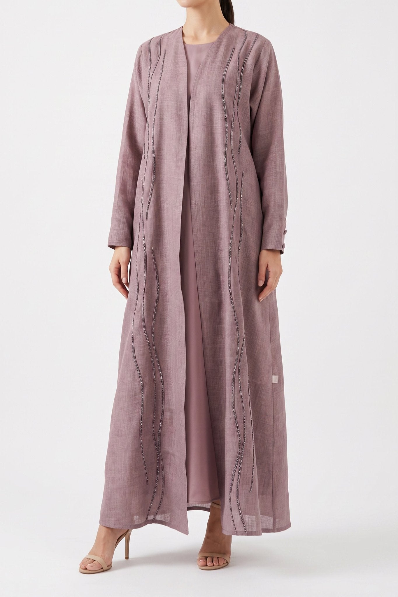 Mauve Cascade - The McQueen Boutique - Abaya - Abaya Dubai - Abaya Abu Dhabi - Abaya UAE - Abaya - Elegant - Luxury - Emirati - Classic - Modern - Occasion - Traditional - Trends - Embroidery - Modes