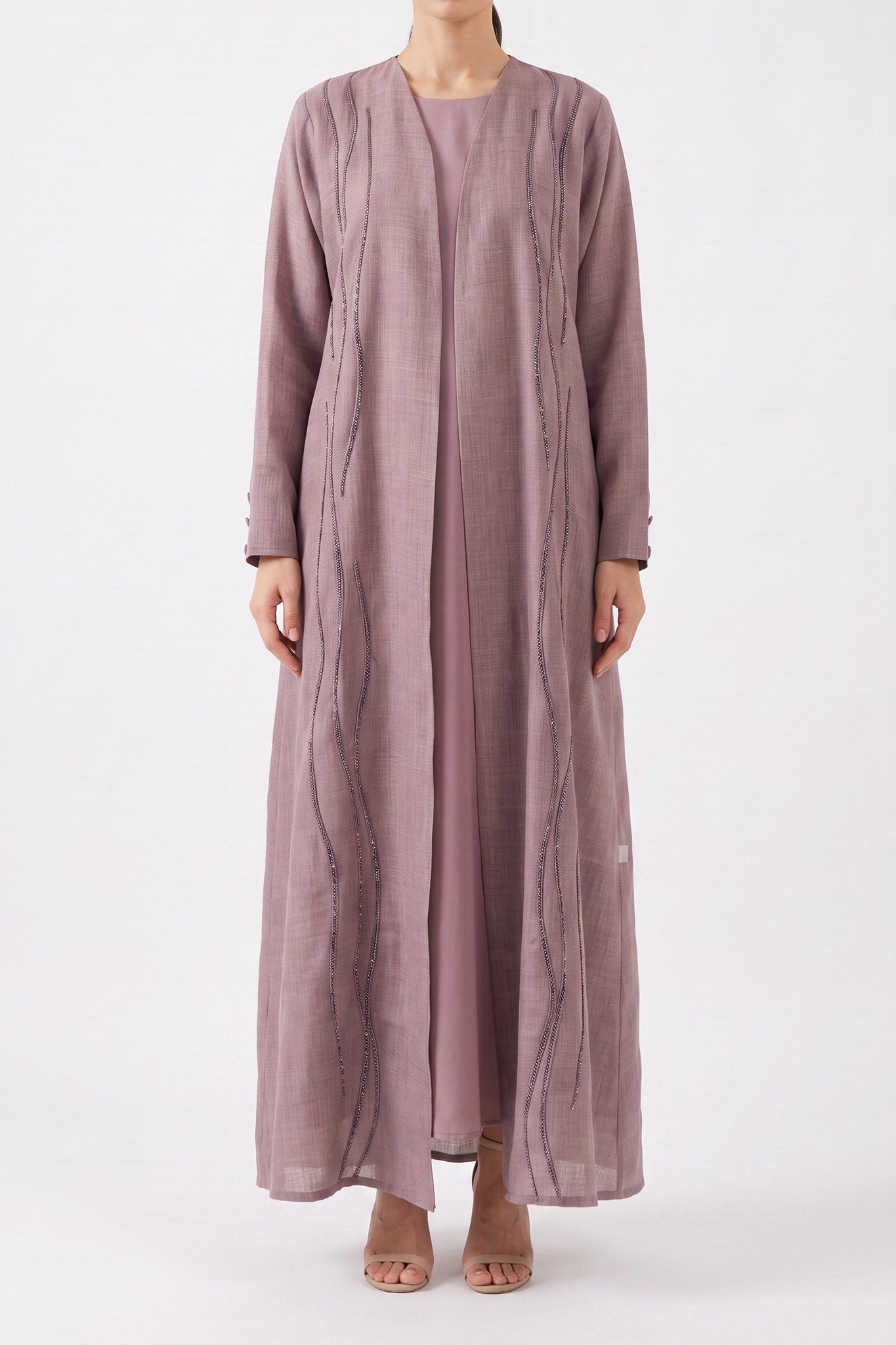 Mauve Cascade - The McQueen Boutique - Abaya - Abaya Dubai - Abaya Abu Dhabi - Abaya UAE - Abaya - Elegant - Luxury - Emirati - Classic - Modern - Occasion - Traditional - Trends - Embroidery - Modes
