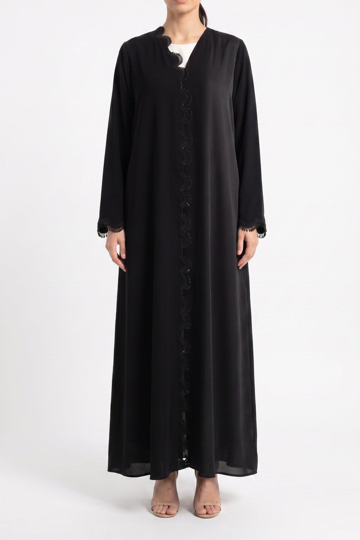 Midnight Scallop - The McQueen Boutique - Abaya - Abaya Dubai - Abaya Abu Dhabi - Abaya UAE - Abaya - Elegant - Luxury - Emirati - Classic - Modern - Occasion - Traditional - Trends - Embroidery - Modes