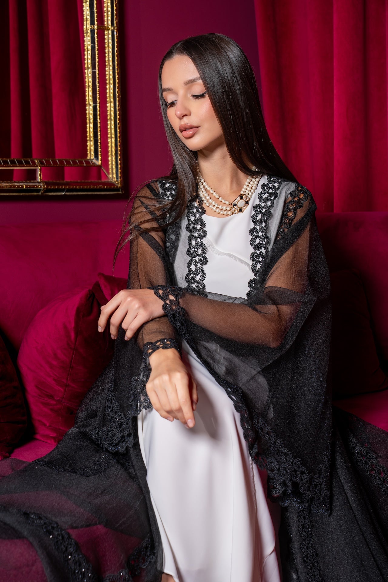 Rania - The McQueen Boutique - Abaya - Abaya Dubai - Abaya Abu Dhabi - Abaya UAE - Abaya - Elegant - Luxury - Emirati - Classic - Modern - Occasion - Traditional - Trends - Embroidery - Modes