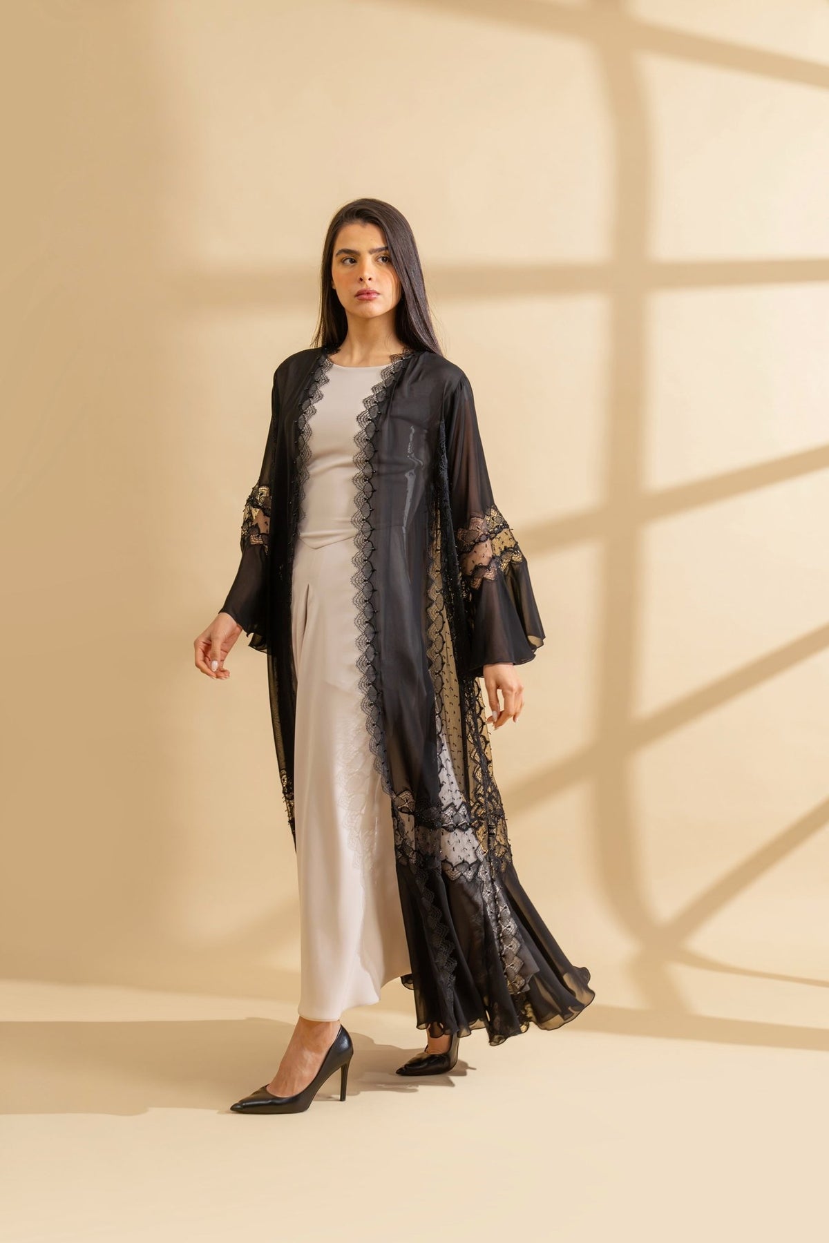 Soraya Lace - The McQueen Boutique - Abaya - Abaya Dubai - Abaya Abu Dhabi - Abaya UAE - Abaya - Elegant - Luxury - Emirati - Classic - Modern - Occasion - Traditional - Trends - Embroidery - Modes