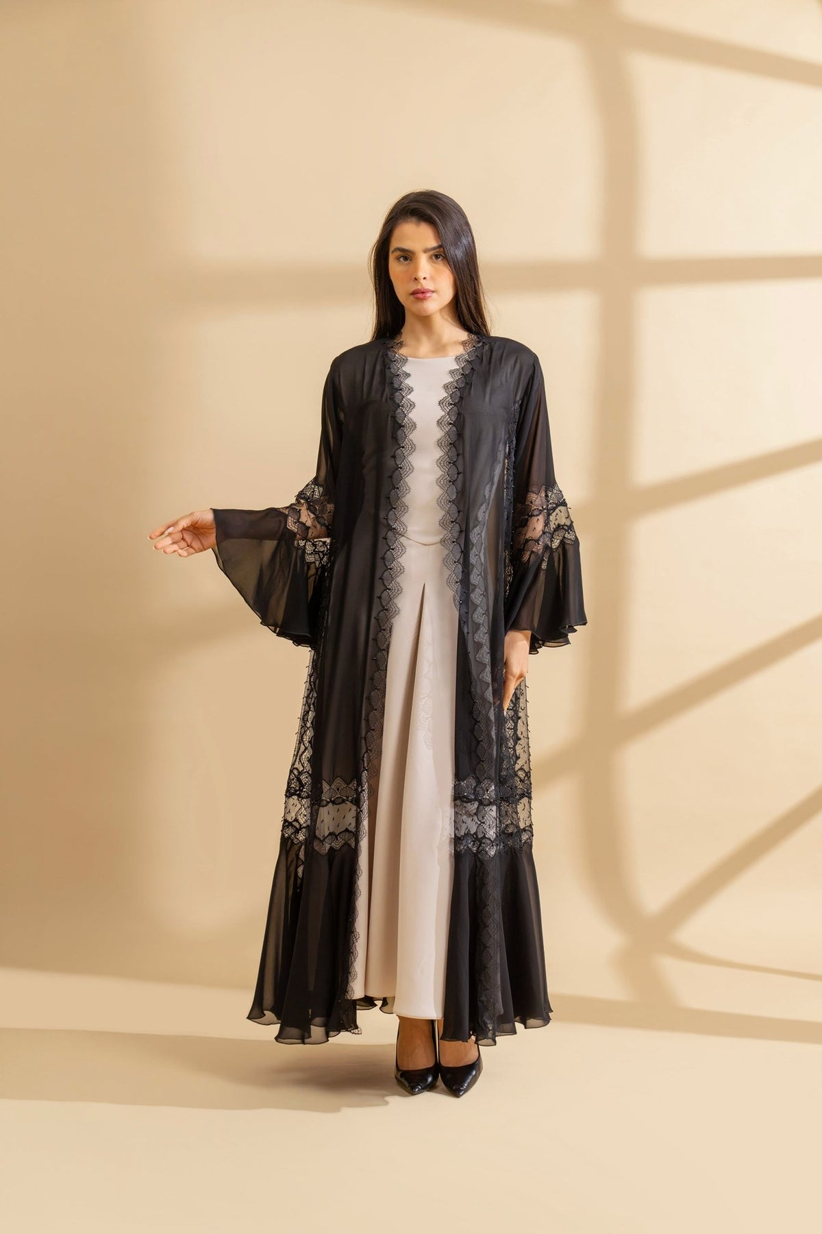 Soraya Lace - The McQueen Boutique - Abaya - Abaya Dubai - Abaya Abu Dhabi - Abaya UAE - Abaya - Elegant - Luxury - Emirati - Classic - Modern - Occasion - Traditional - Trends - Embroidery - Modes