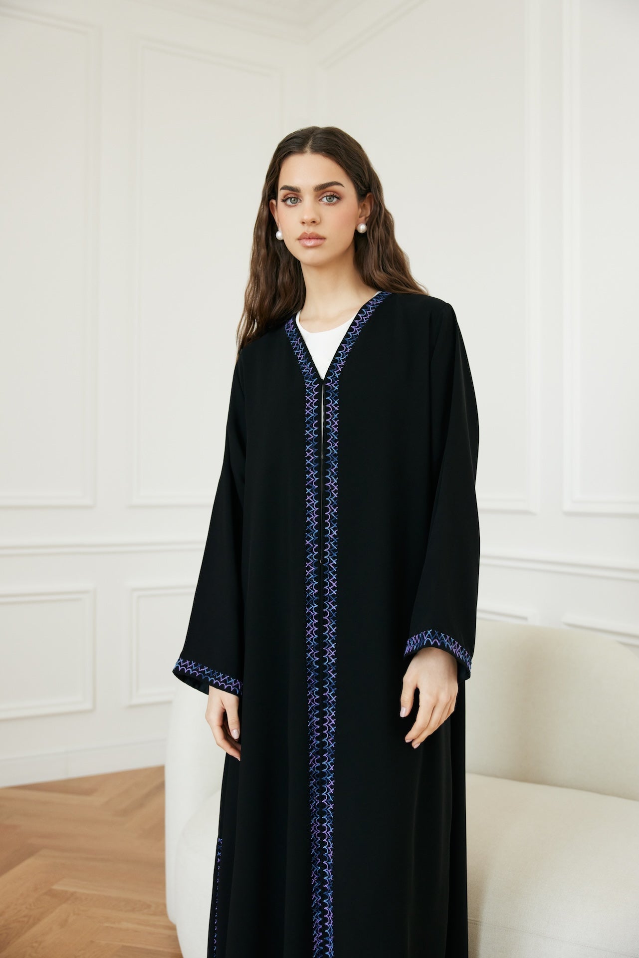 Violet Wave - The McQueen Boutique - Abaya - Abaya Dubai - Abaya Abu Dhabi - Abaya UAE - Abaya - Elegant - Luxury - Emirati - Classic - Modern - Occasion - Traditional - Trends - Embroidery - Modes